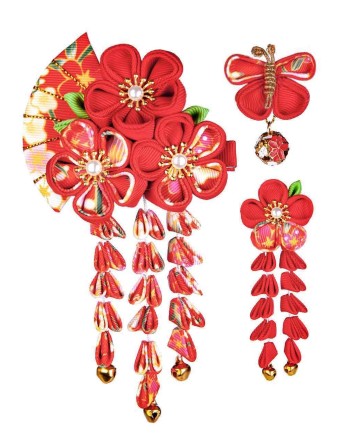 SANQUUQOO 3-Piece Hair Ornament Set for Coming-of-Age Ceremonies, Shichi-Go-San, and Other Celebrations