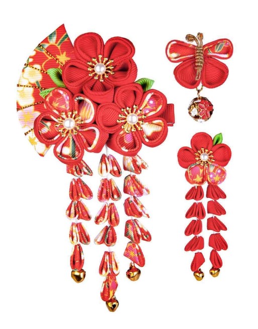 SANQUUQOO 3-Piece Hair Ornament Set for Coming-of-Age Ceremonies, Shichi-Go-San, and Other Celebrations