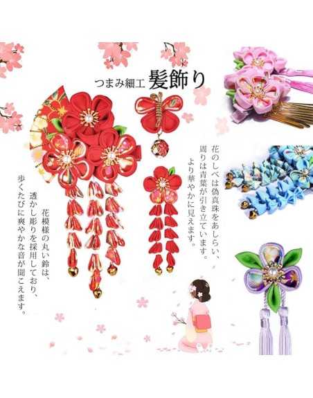 SANQUUQOO 3-Piece Hair Ornament Set for Coming-of-Age Ceremonies, Shichi-Go-San, and Other Celebrations