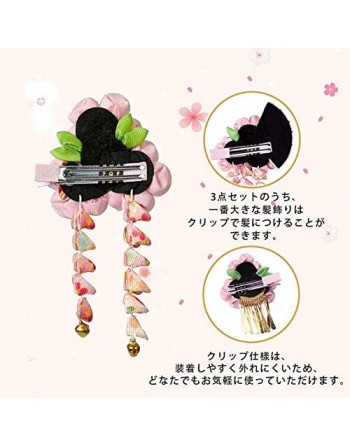 SANQUUQOO 3-Piece Hair Ornament Set for Coming-of-Age Ceremonies, Shichi-Go-San, and Other Celebrations