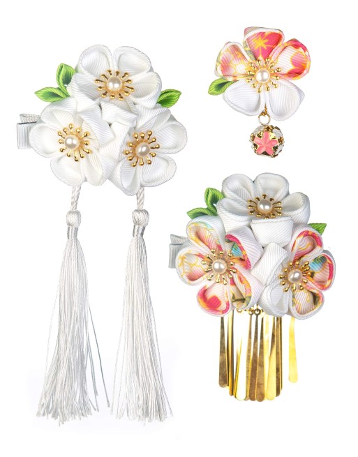 SANQUUQOO 3-Piece Hair Ornament Set for Coming-of-Age Ceremonies, Shichi-Go-San, and Other Traditional Japanese Clothing