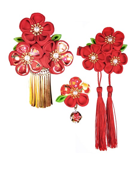 SANQUUQOO 3-Piece Hair Ornament Set for Coming-of-Age Ceremonies, Shichi-Go-San, and Other Traditional Japanese Clothing