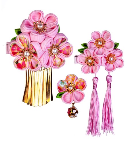 SANQUUQOO 3-Piece Hair Ornament Set for Coming-of-Age Ceremonies, Shichi-Go-San, and Other Traditional Japanese Clothing